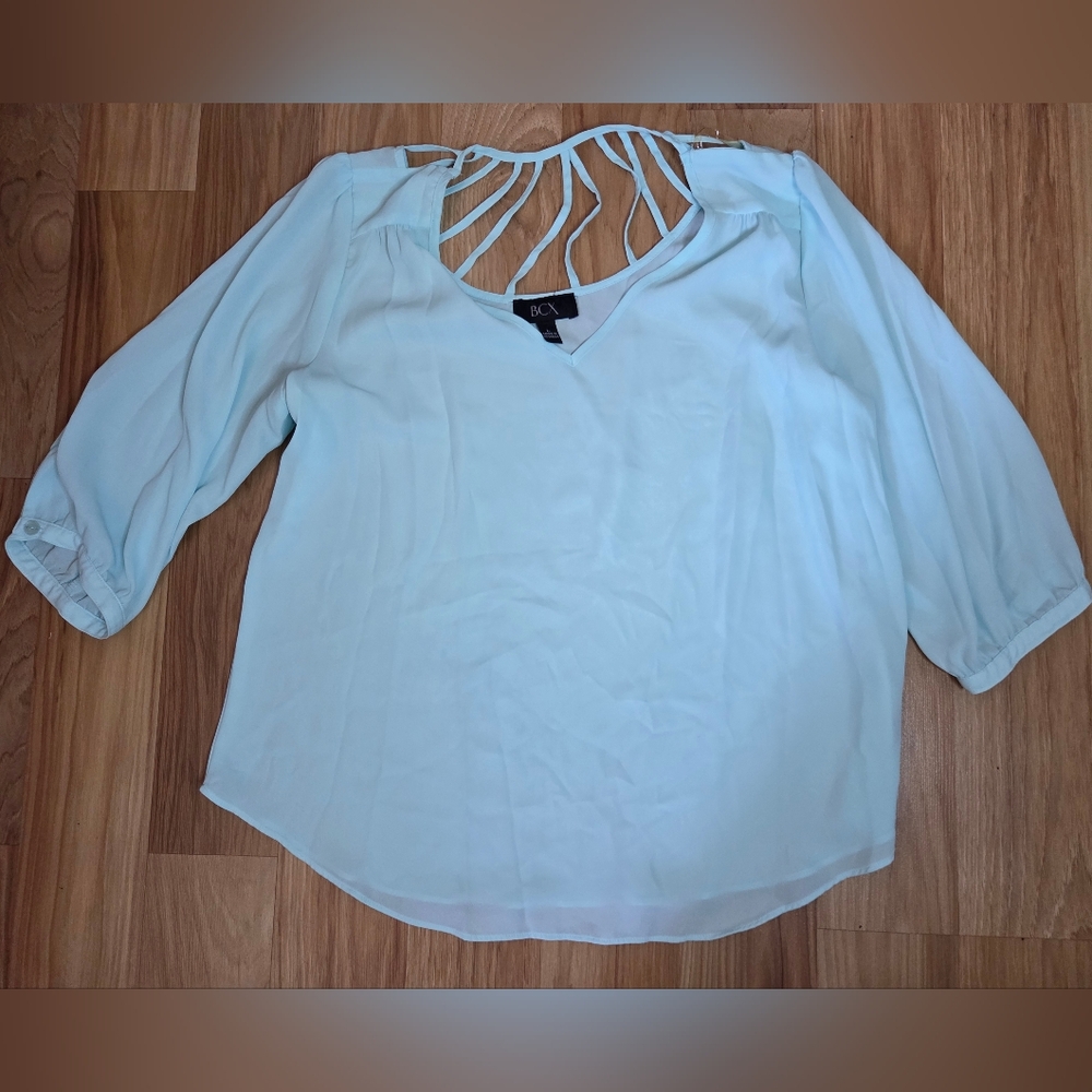 BCX Blue Short Sleeve Blouse L